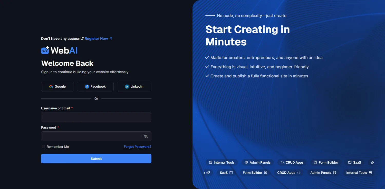 WebAI - AI Powered No Code Website Builder SaaS Platform source code screenshot 7